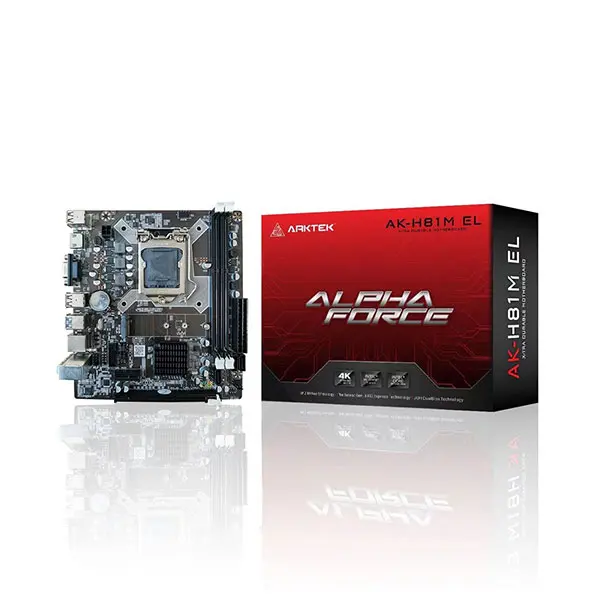 ARKTEK H81M EL Motherboard, Chipset H81, Intel 4th Gen, Socket LGA1150, Core i7/i5/i3/Pentium/ Celeron processors, 2xDDR3 1600/1333/1066 Mhz, 3x SATA 3.0, 1xM.2 NVME+NGFF 1xPCIe 3.0x16 slot, 1xHDMI, 1xVGA, 4xUSB 2.0, 2xUSB 3.0, Warranty: 3 Years