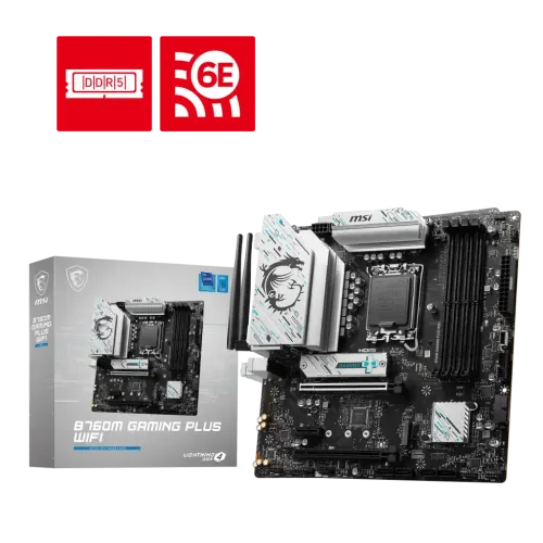 MSI B760M GAMING PLUS WIFI 6E mATX MOTHER BOARD Supported CPU: 14th/ 13th /12th Gen Intel Core / Pentium / Celeron processors (LGA 1700) Supported RAM: 4x DDR5, Max 192GB, 6800+MHz (OC) Graphics Output: 2x HDMI2.1 Features: 2.5G LAN, Wi-Fi 6E, Dual…