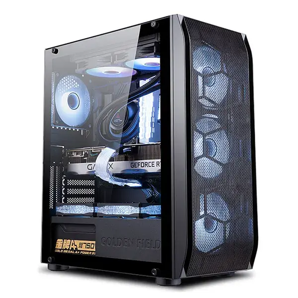 GOLDEN FIELD SNOW PRO BLACK E-ATX GAMING CASE WITH 1XUSB3.0+1XUSB2.0, WITH 4*12CM ARGB FAN,TEMPERED GLASS LEFT SIDE PANEL