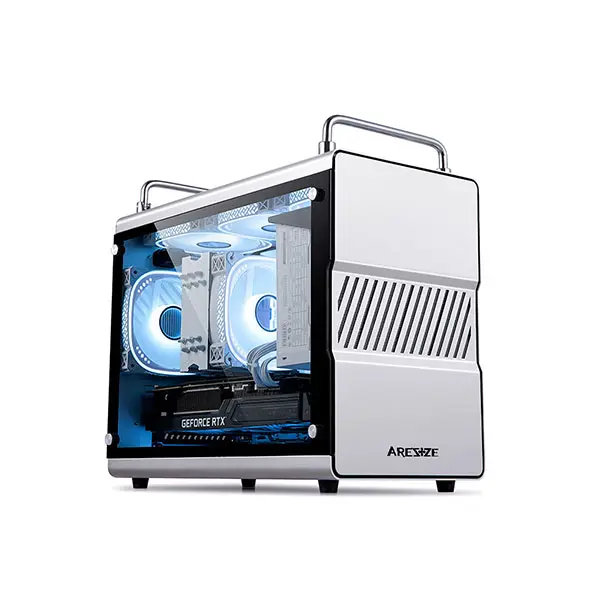 ARESZE GHOST ONE M-ATX ALUMINUM GAMING CASE WITH 1XUSB3.0 & 1*USB3.1 TYPE C PORT, WITH 1*120MM ARGB FAN WITH MOTHERBOARD CONNECTOR & RESET 2 PIN, WITH TEMPERED GLASS LEFT SIDE PANEL.