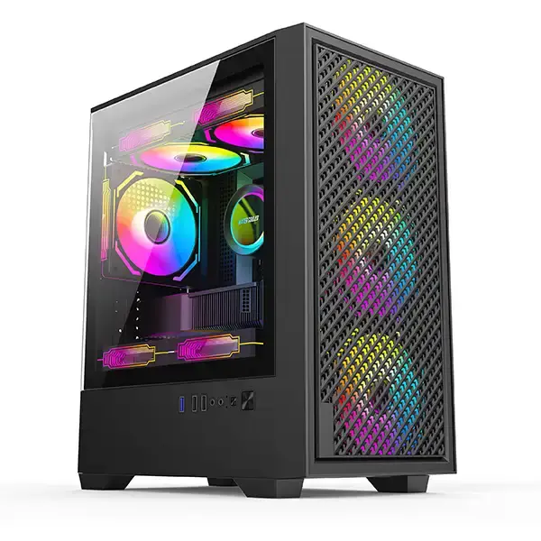 GOLDEN FIELD V01 BLACK M-ATX GAMING CASE WITH 1XUSB3.0+2XUSB2.0, WITH 4*12CM ARGB FAN,TEMPERED GLASS LEFT SIDE PANEL